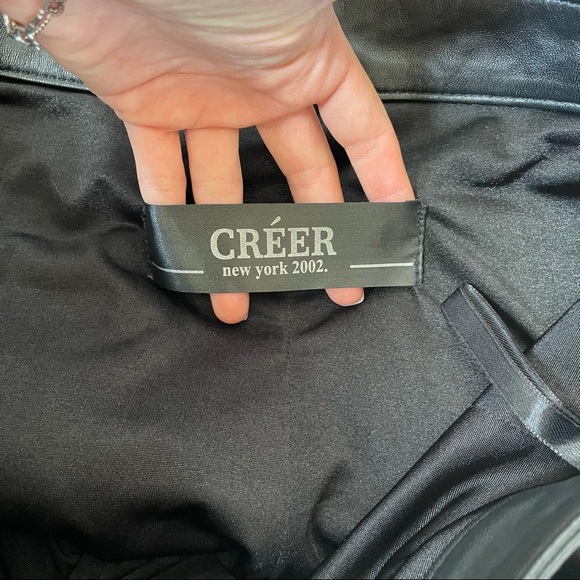 CREER New York 100% Lambskin Leather Black Moto Fitted Pants - Picture 6 of 8